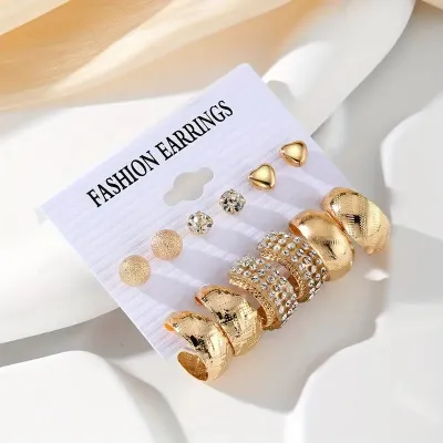 6 Pairs Rhinestone Decor Hoop Earrings Set 